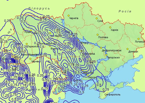 Зона опадів станом на 15:00 неділю, 8 лютого. Зона опадів станом на 15:00 неділю, 8 лютого.
