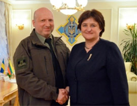 Секретар Ради національної безпеки і оборони України Олександр Турчинов і Голова Сейму Литовської Республіки Лоретою Граужинєнє