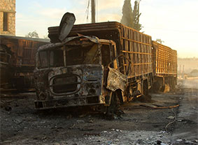 Черговий злочин. На місці атаки на гумконвой у Сирії знайдено залишки російської бомби Черговий злочин. На місці атаки на гумконвой у Сирії знайдено залишки російської бомби