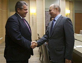 Новий міністр закордонних справ Німеччини Зіґмар Ґабріель і президент РФ Владімір Путін